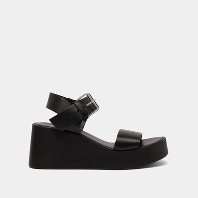 Platform sandals in black leather | ELSA