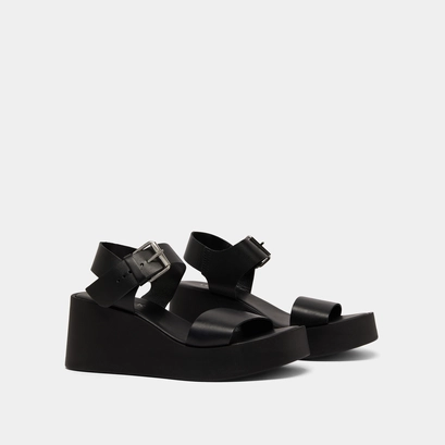 Platform sandals in black leather | ELSA