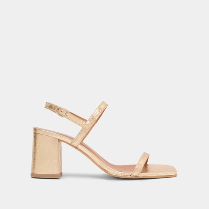 Open-toe sandals with heels in gold cracked leather | vigne