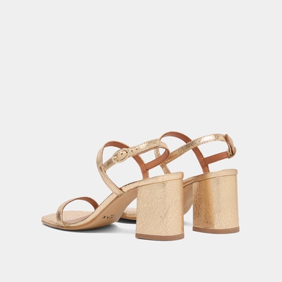 Open-toe sandals with heels in gold cracked leather | vigne