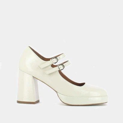 Babies with double straps and platform in ecru gloss leather | verite