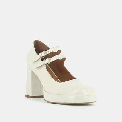 Babies with double straps and platform in ecru gloss leather | verite