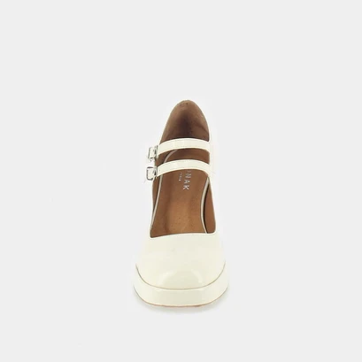 Babies with double straps and platform in ecru gloss leather | verite