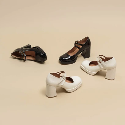 Babies with double straps and platform in ecru gloss leather | verite
