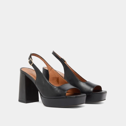 Square toe pumps with high heels in black leather | vlad