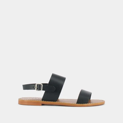 Wide strap sandals in black leather | waou