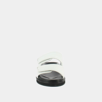 Mules with double fasteners in white leather | warning