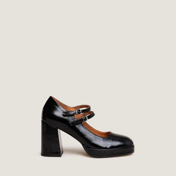 Babies with double straps and platform in black pleated patent | VERITE