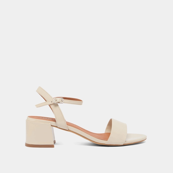 Square heel sandals in ecru patent | ANKER