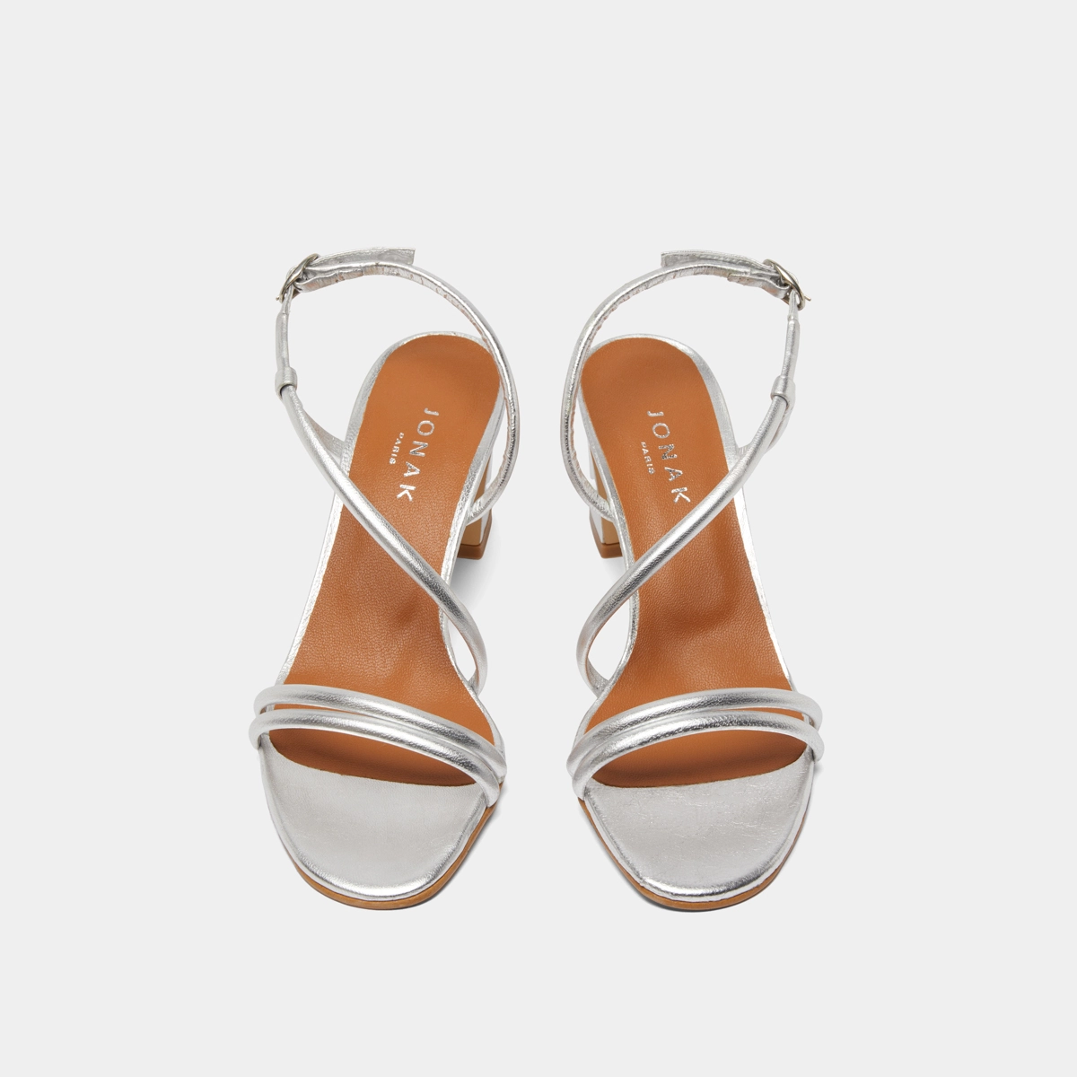 Sandals with heels and straps in silver metallic leather | VICENTE