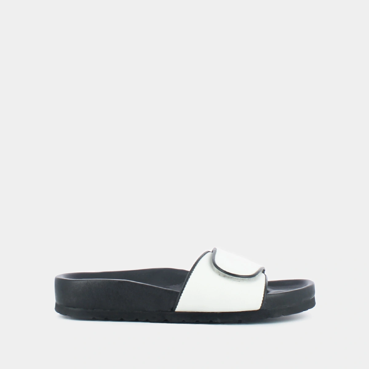 Mules with fasteners in white leather | WELDONE