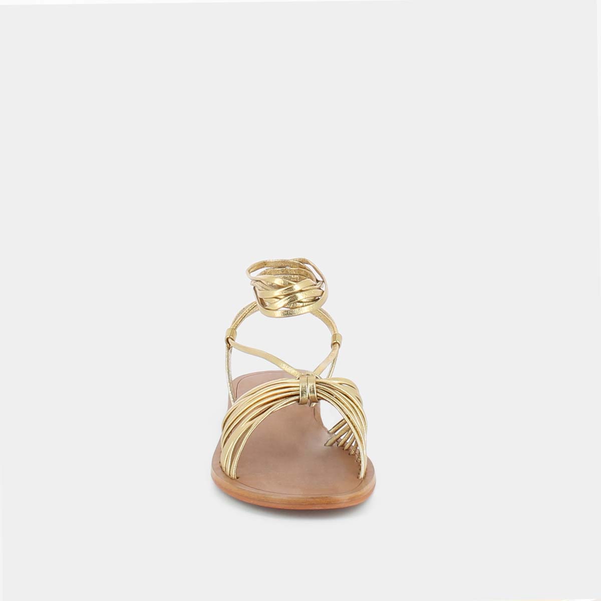 Sandals with ties in gold metallic leather | WALLEN