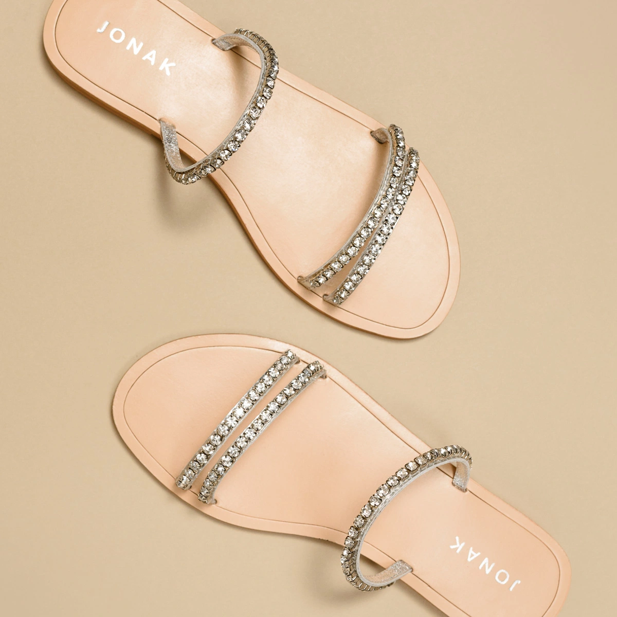 Mules with straps in leather and silver rhinestones | WHAT