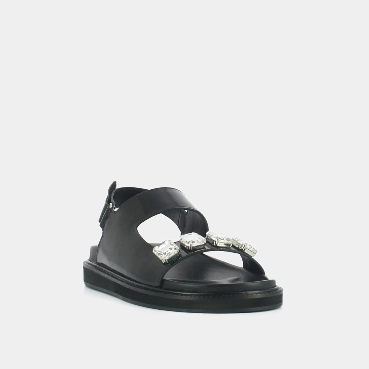 Open sandals with rhinestones in black shiny leather | WINTER