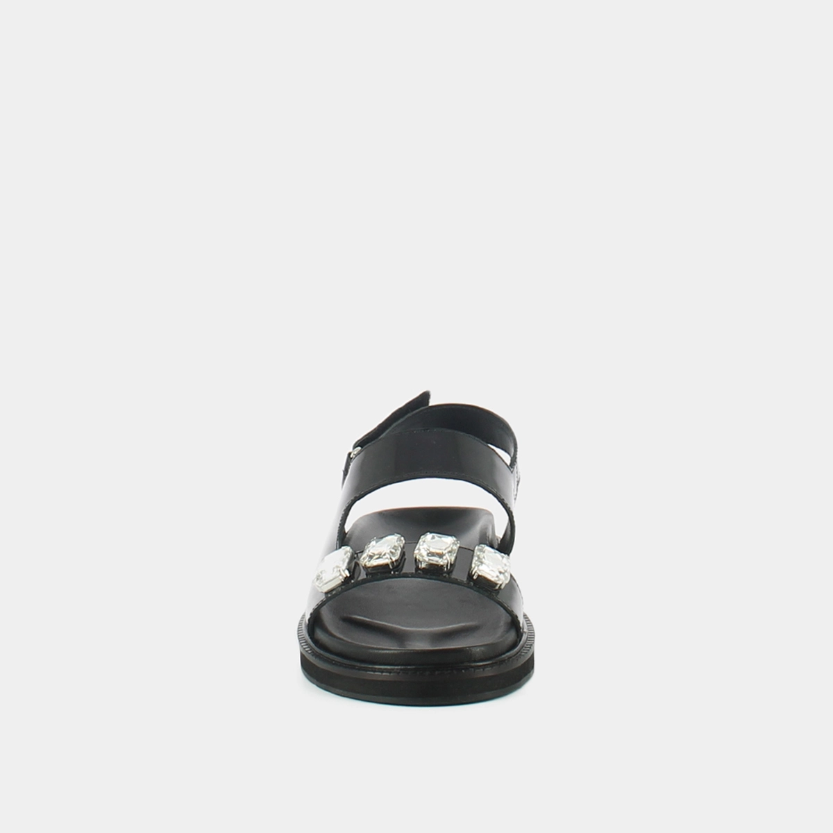 Open sandals with rhinestones in black shiny leather | WINTER