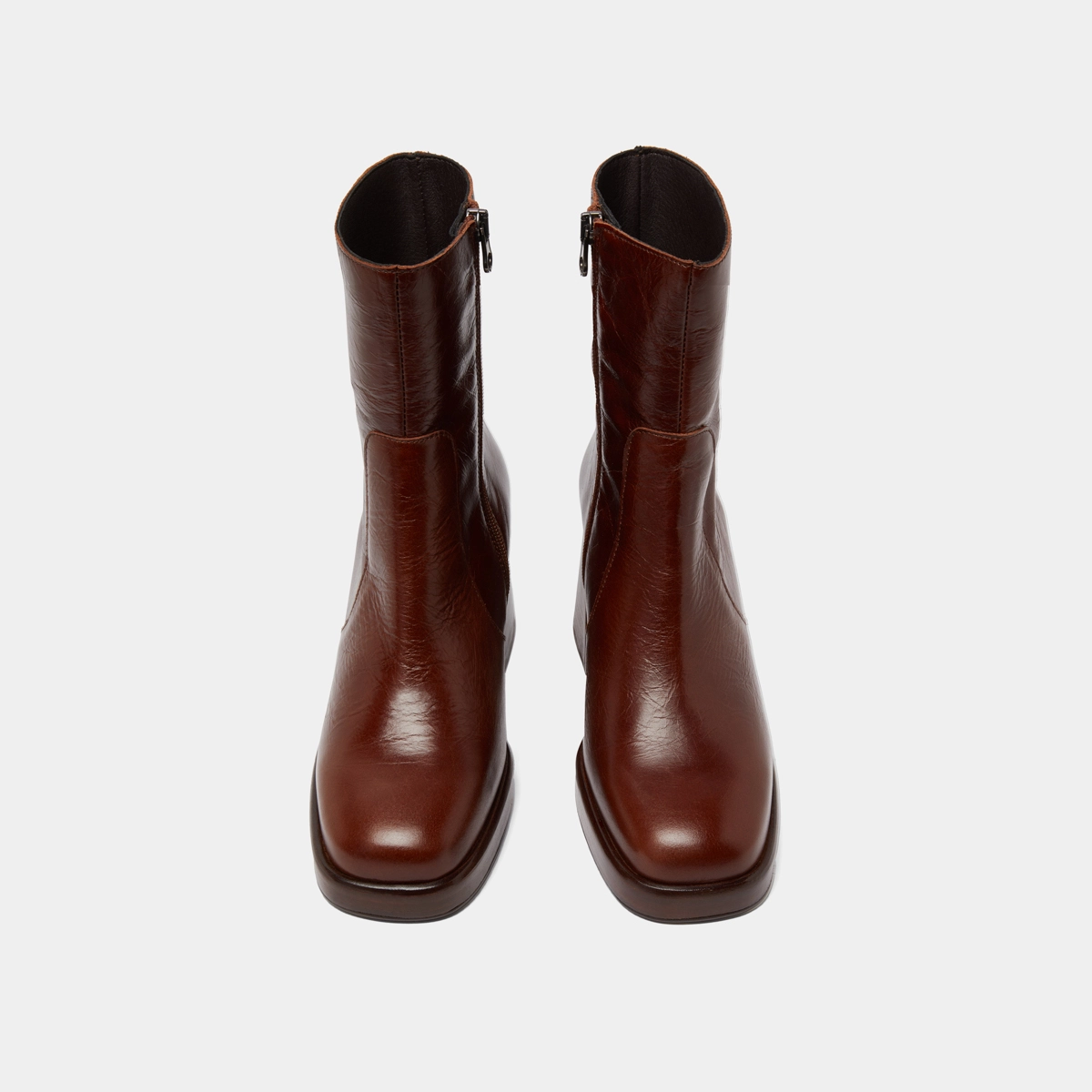 Platform ankle boots in brown distressed leather | BRIGAND