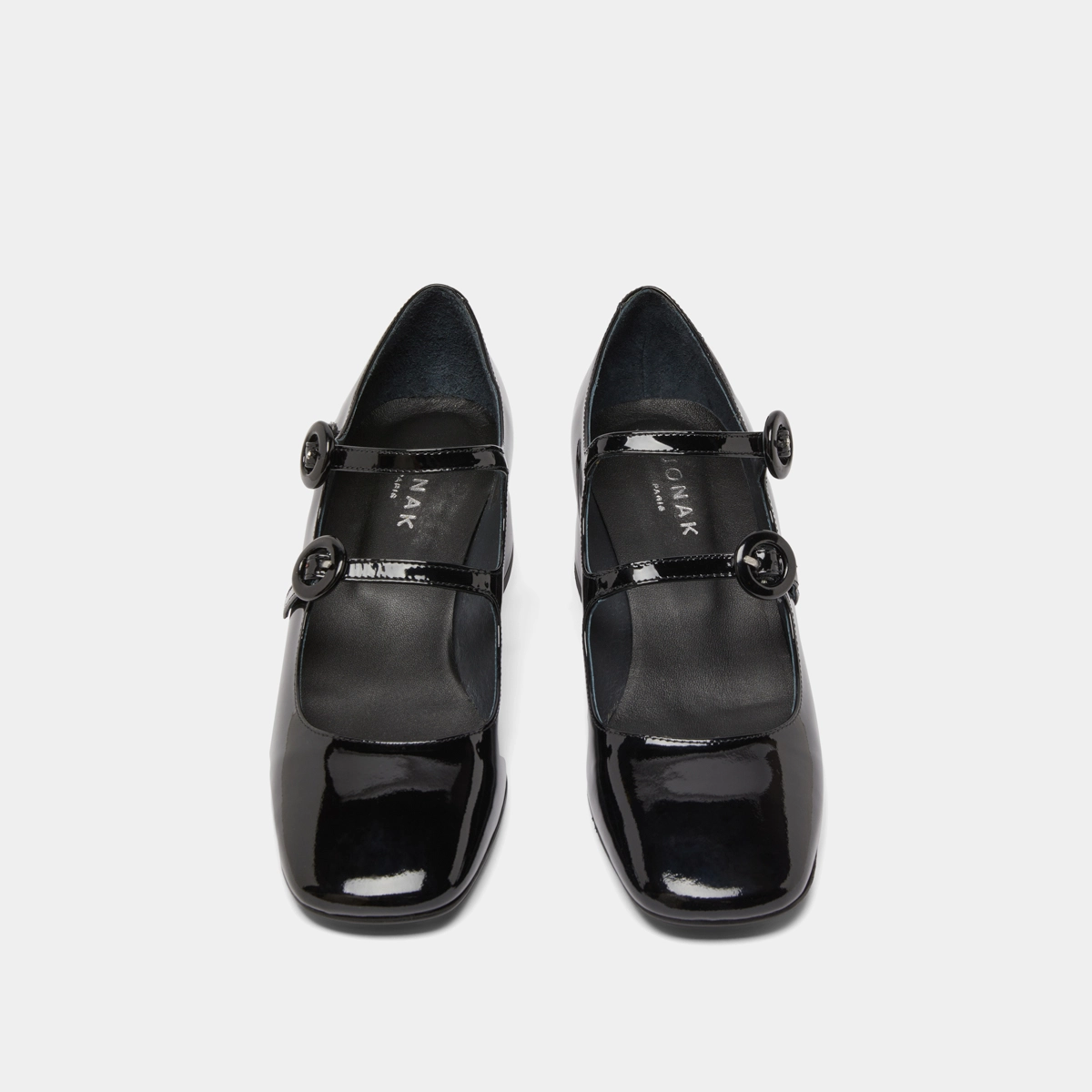 Babies with double straps and rounded toes in black patent | DELOU