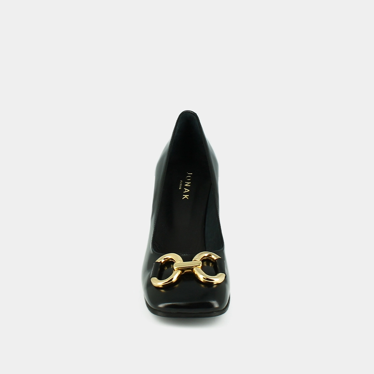 High heels and bows in black glazed leather | DOSTONY