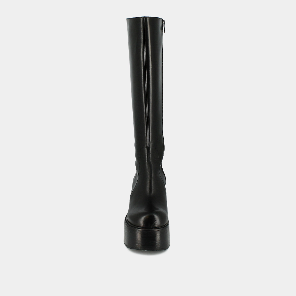 Platform boots with round toes in black leather | BAG