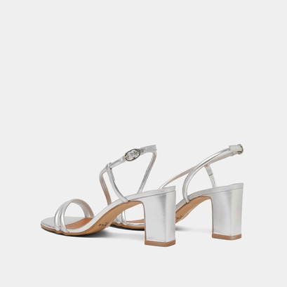 Sandals with heels and straps in silver metallic leather | vicente