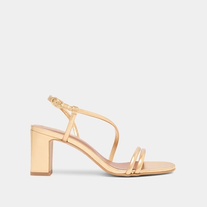 Sandals with heels and straps in gold metallic leather | vicente
