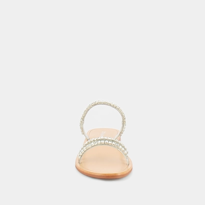 Mules with straps in leather and silver rhinestones | what