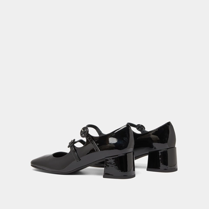 Babies with double straps and rounded toes in black patent | delou