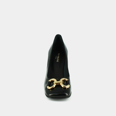 High heels and bows in black glazed leather | dostony