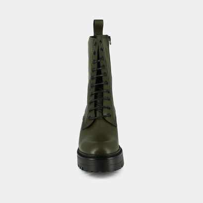 Platform boots with laces in glazed khaki leather | rumba