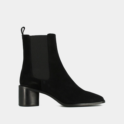 Mid-heeled ankle boots with square toes and elastics in black suede | bergamote