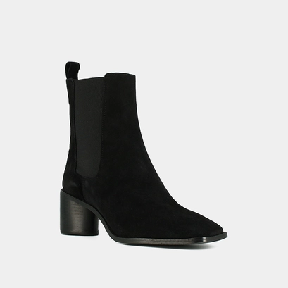 Mid-heeled ankle boots with square toes and elastics in black suede | bergamote