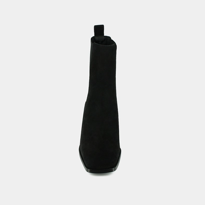 Mid-heeled ankle boots with square toes and elastics in black suede | bergamote