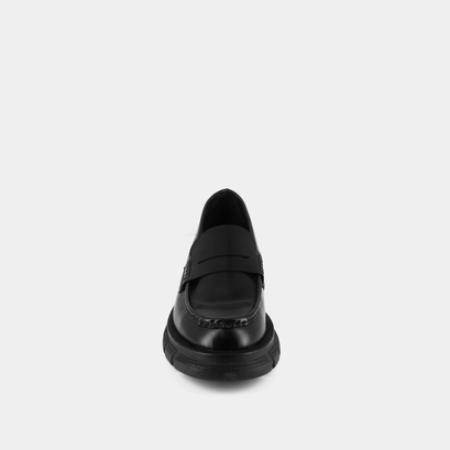 Moccasins with notched soles in glazed black leather | diaquo