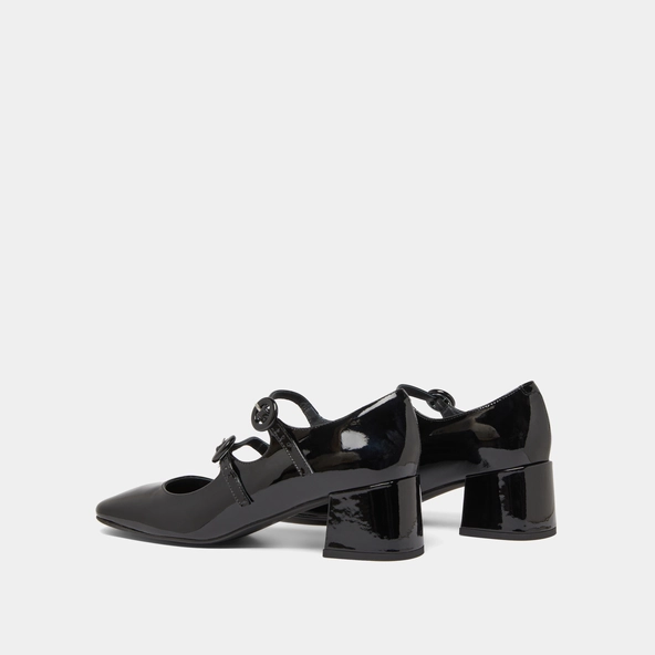 Babies with double straps and rounded toes in black patent | DELOU