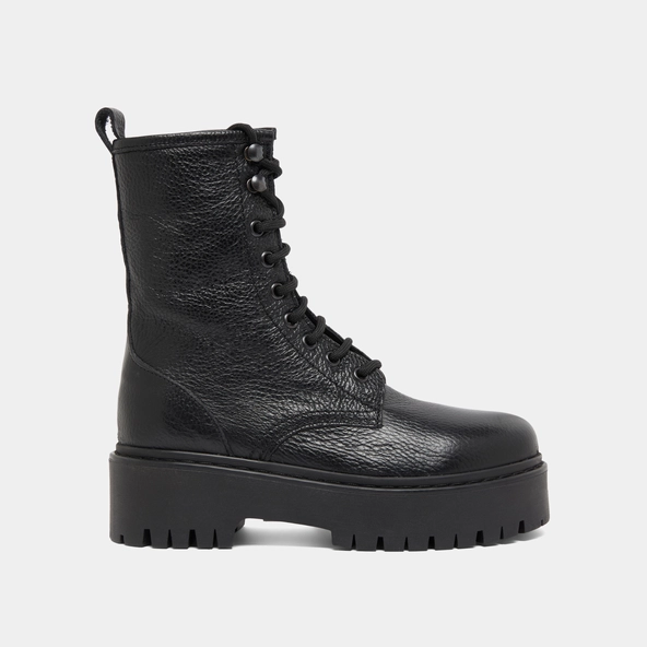 Platform boots with laces in black grained leather | ROBBO