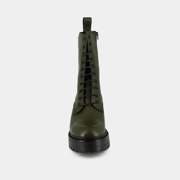 Platform boots with laces in glazed khaki leather | RUMBA