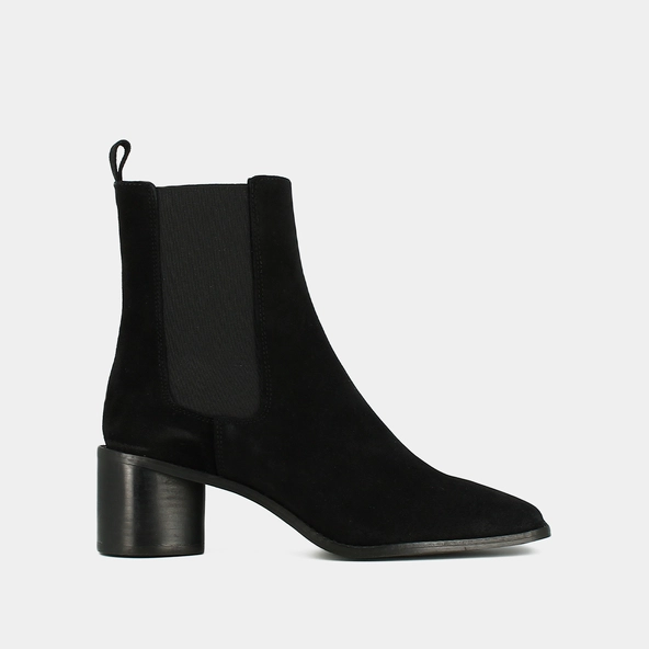Mid-heeled ankle boots with square toes and elastics in black suede | BERGAMOTE