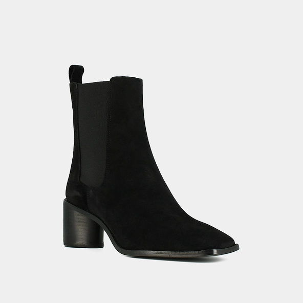 Mid-heeled ankle boots with square toes and elastics in black suede | BERGAMOTE