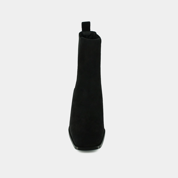 Mid-heeled ankle boots with square toes and elastics in black suede | BERGAMOTE