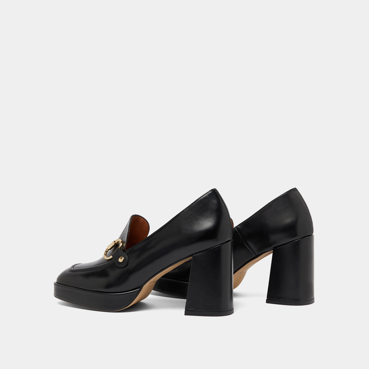 Loafer with heels and bites in black shiny leather | VIRGILE