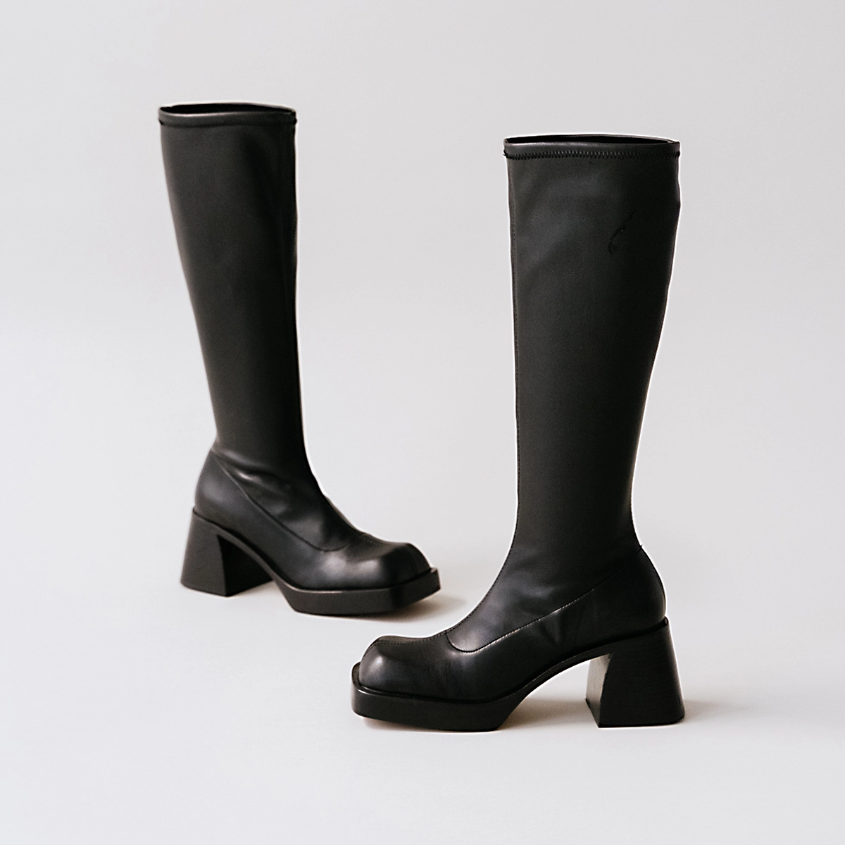 High boots with square toes in black textile | BALLOT