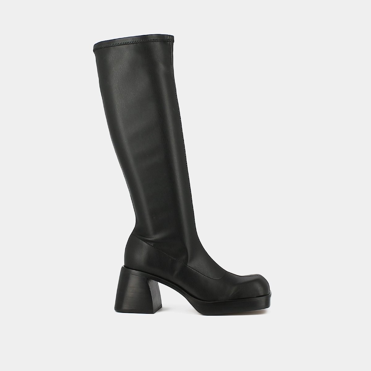 High boots with square toes in black textile | BALLOT