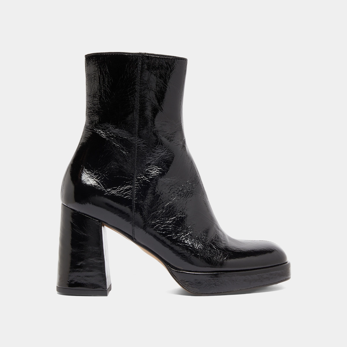 Platform ankle boots with square toes in black shiny leather | VORIS