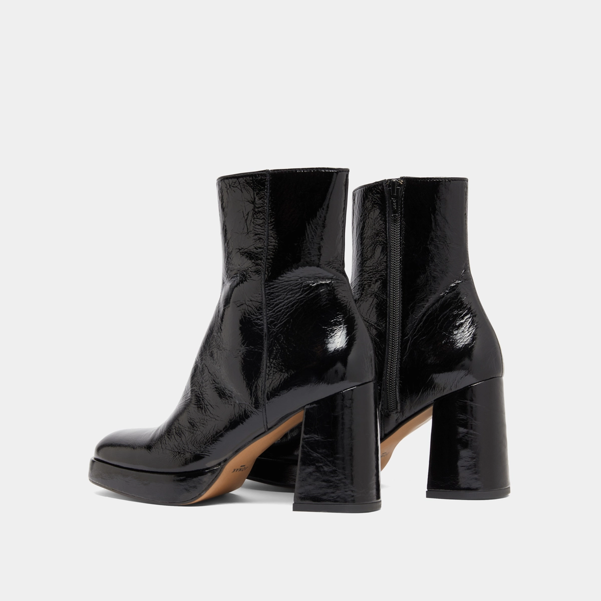 Platform ankle boots with square toes in black shiny leather | VORIS
