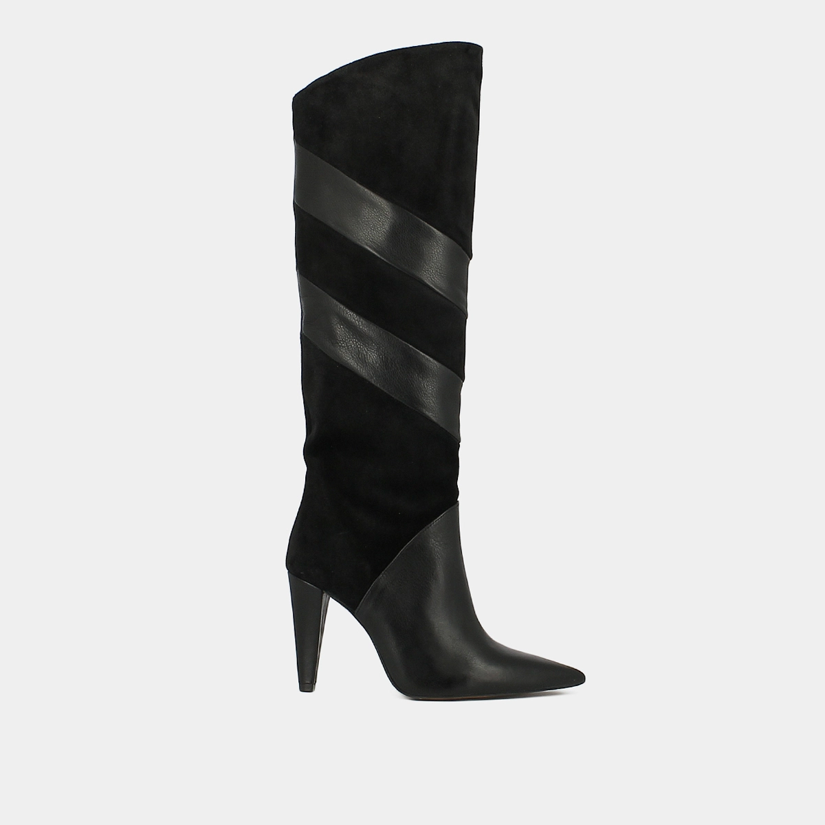 High boots with pointed toes in black suede and leather | BIAGGIO