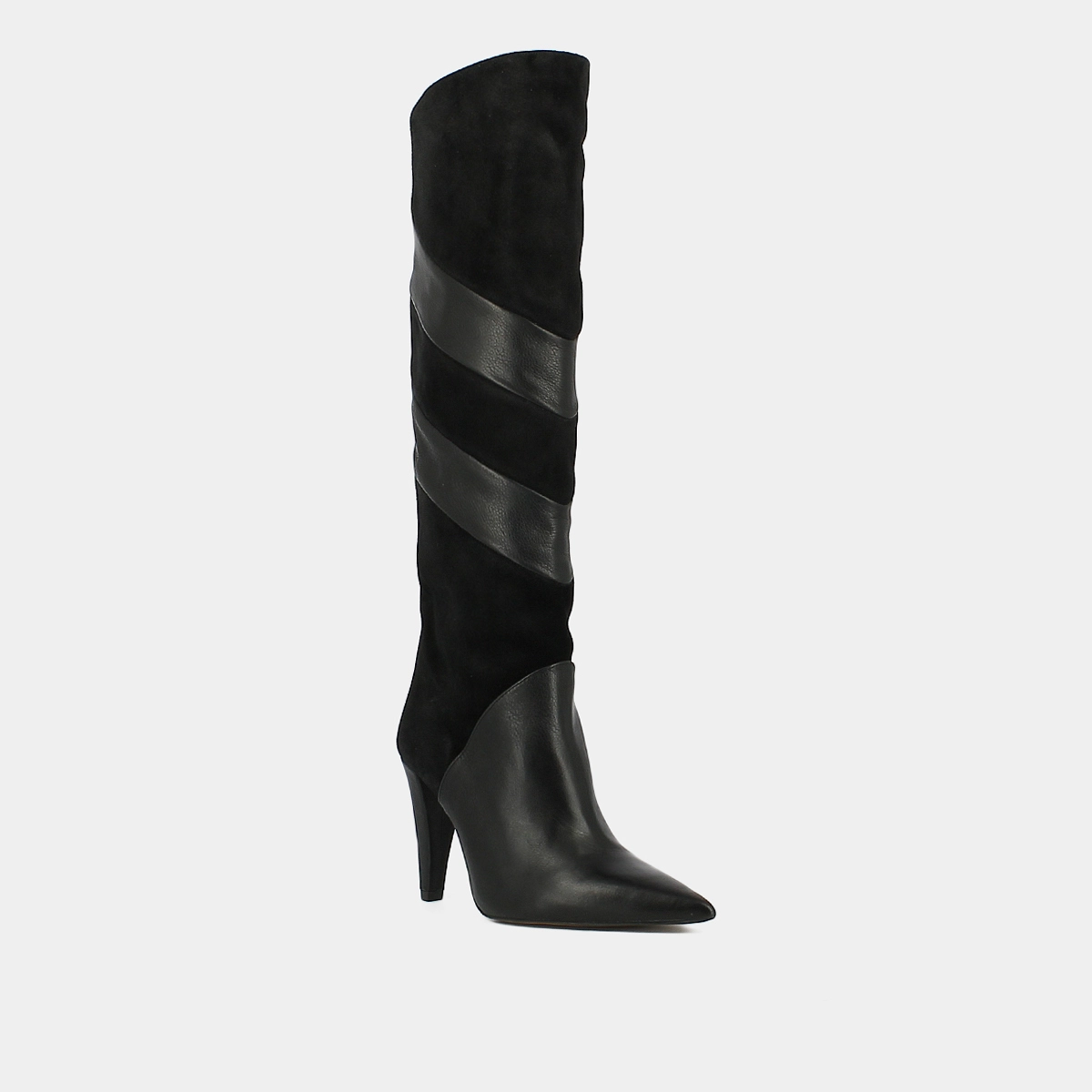 High boots with pointed toes in black suede and leather | BIAGGIO