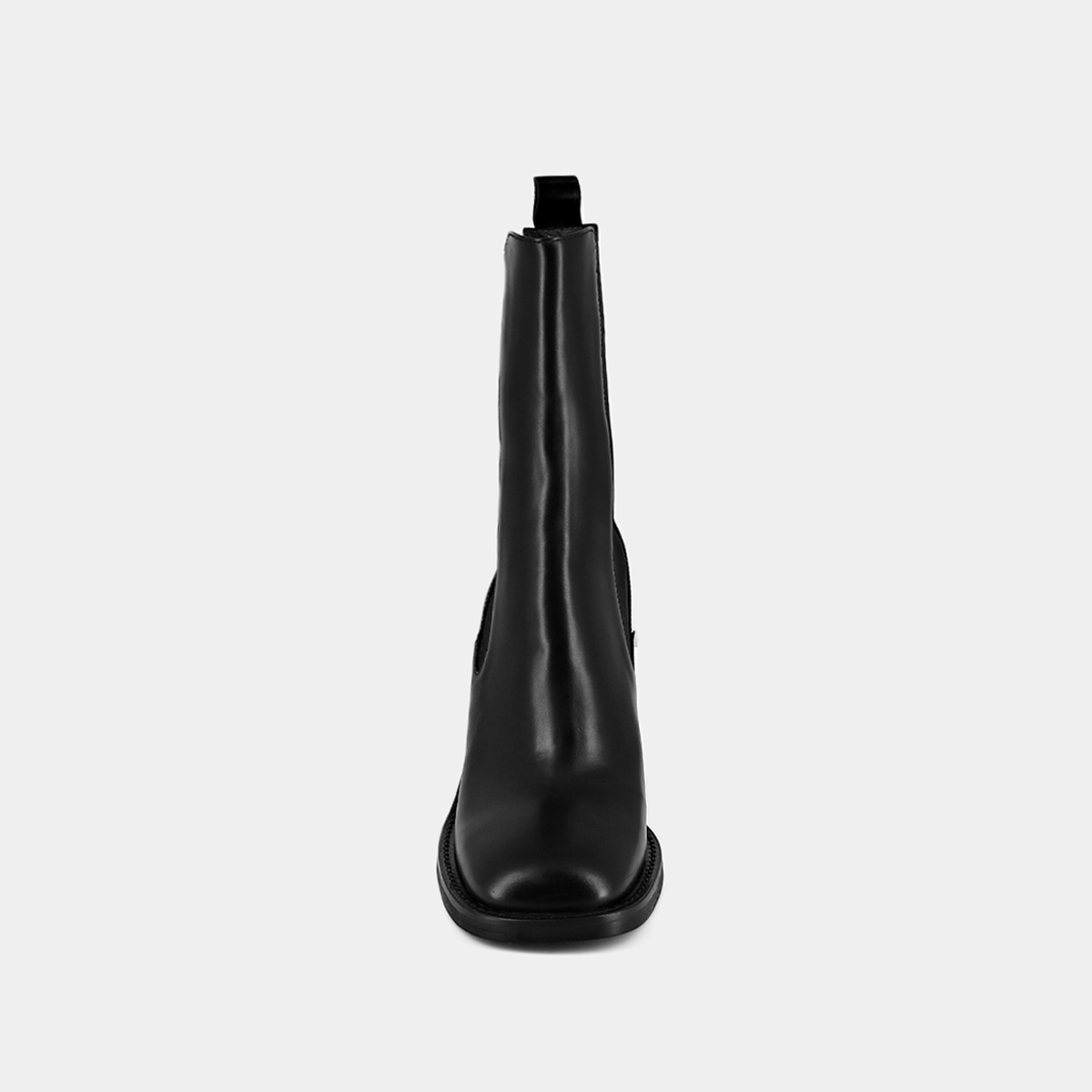 Heeled boots with square toes in black leather | DALLANT