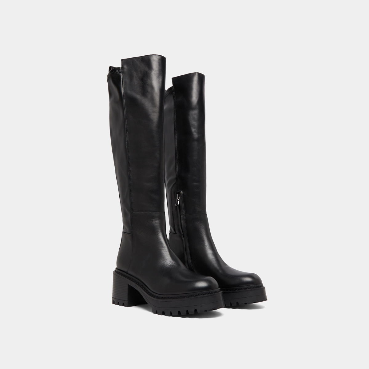 Boots with notched soles in leather and black stretch | RASTA