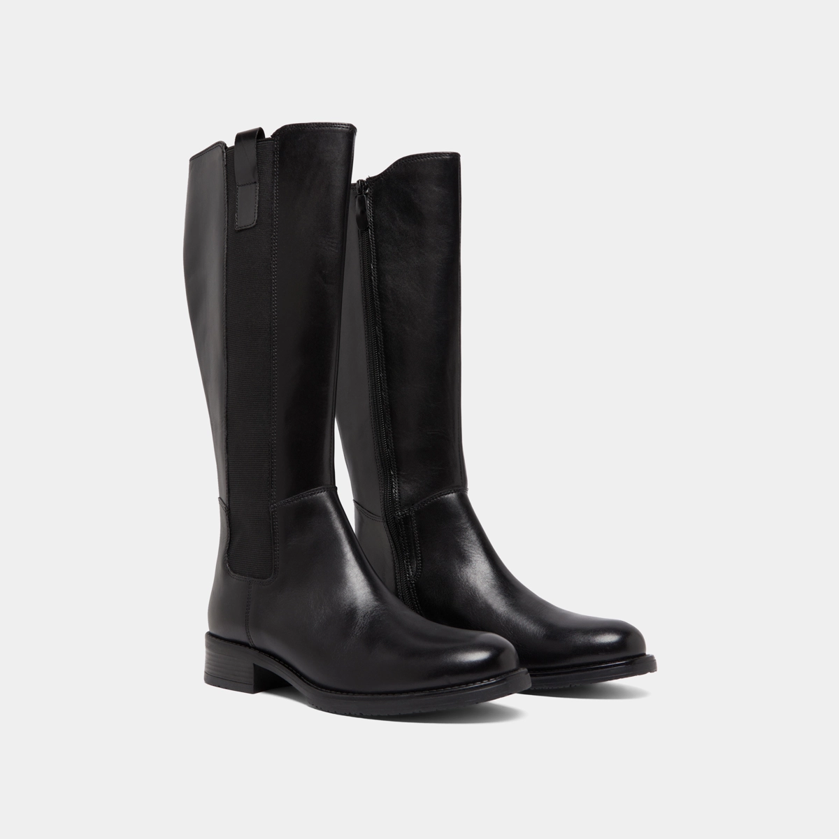 Flat boots with round toes in black leather | ASPER