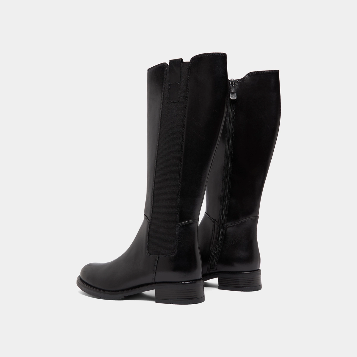 Flat boots with round toes in black leather | ASPER